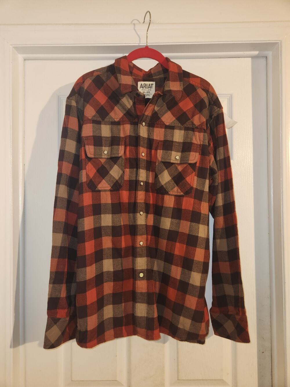 Ariat Shirt Mens XL Plaid Western Pearl Snap Flannel Retro Fit Cowboy